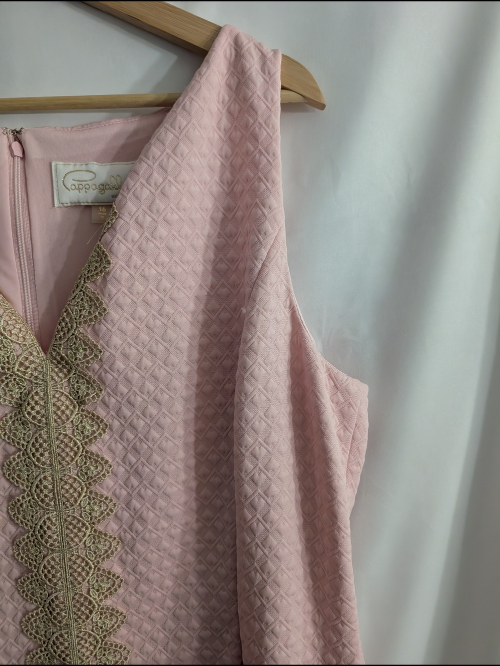 Pappagallo Pink Sleeveless Mini Dress with Gold Lace Trim - Picture 7 of 7